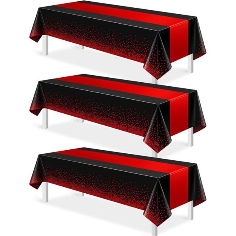 Black and Red Tablecloth 3 Pack Party Decorations Disposable Birthday Wedding